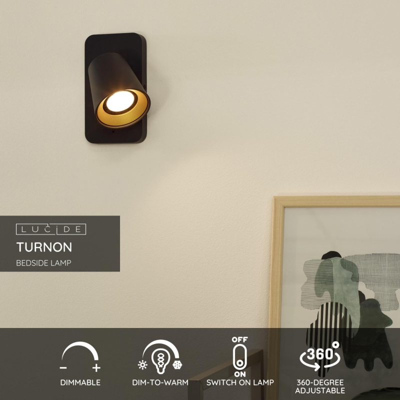 Lucide TURNON - Nástenné bodové svietidlo - LED Dim to warm - GU10 - 1x5W 2200K/3000K - Black